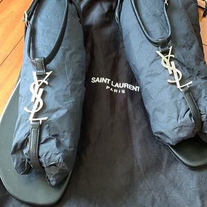 Yves Saint Laurent YSL logo flat heel sandals